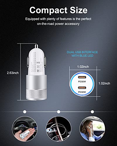 Fast Usb C Car Charger, 60W Type C Car Adapter Fast Charging Dual Port Pd3.0 Car Phone Charger Compatible With Samsung Galaxy S23/S22/S21/S21Ultra/S20 Plus/Note20/Note10/S10/S9/A71/A51/Iphone/Google #TOP3