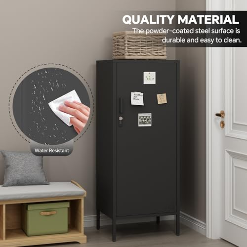 Steehoom Metal Locker Lockable Bathroom Storage Cabinet Black 4 Tier Employee Lockers for Home, School, Office, Garage (Black, H49.21\'\')