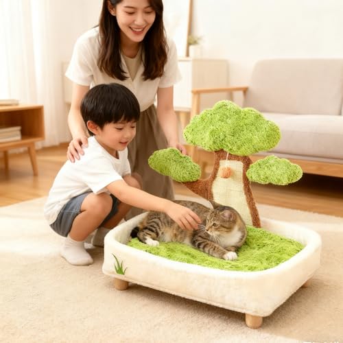 Lit pour chat amovible lavable en coton PP doux pour couchage pin - 4