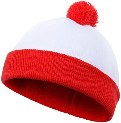 NUWIND Red White Cuff Knit Beanie Hat - Knitted Fabric Hat for Halloween Christmas (1 Pack)