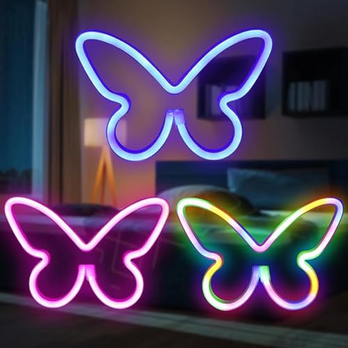 Image of 3PCS LED Neon Light Sign Butterfly Neon Signs Home Night Lights for Kids' Bedroom Decorative lamps Wall Art Romantic Christmas Birthday Gift