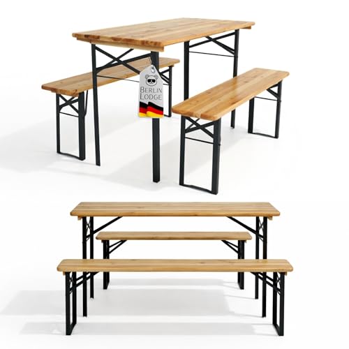 CHEFGASTRO Bierzeltgarnitur Wiesn klein & klappbar 116 cm breit 3-teilig 1x Tisch & 2X Bierbank lackiertes Holz Festzeltgarnitur kurz Gartenmöbel-Set Kinder Sitzgarnitur Innen & Außenbereich