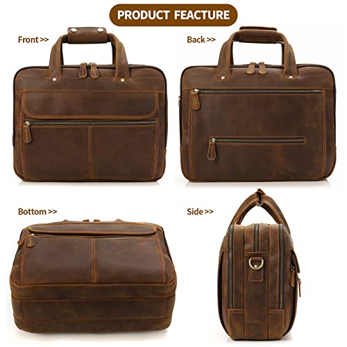 Jack&Chris Leather Briefcase For Men Leather Handmade Men's Business Travel Briefcase Messenger Bag Brown Satchel Bags 15.6 Inch Laptop Bag For Men Jc12-8 #TOP3
