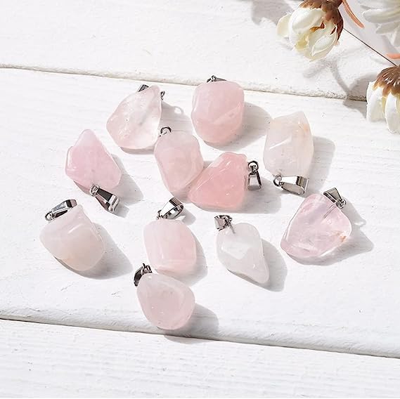 DanLingJewelry 24 pcs Natural Rose Quartz Pendants Healing Crystal Gemstone Charms Irregular Stone Charms for DIY Crafts Jewellery Making - Image 4