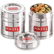 HAZEL Steel Coffee Container with Transparent Lid | Transparent Lid Coffee Powder Storage Box For Kitchen |Food Grade Steel Kitchen Container, Set of 2, 16.9 fl oz