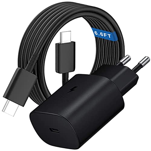 Chargeur USB C 25W pour Samsung,Chargeur Rapide avec Cable USB C vers USB C de 2M,Prise USB C pour Samsung Galaxy S23/S23+/S23 Ultra/Z Fold 4/Z Flip 4/S22/S22+/S22 Ultra/Note 20/Note 20 Ultra/A13,Noir
