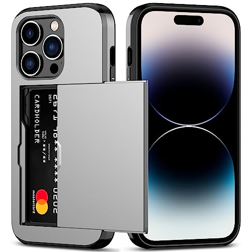 Nvollnoe for iPhone 14 Pro Case with Card Holder Silver