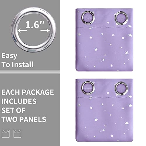Image of BGment Kids Room Curtains for Bedroom - Grommet Thermal Insulated Silver Star Print Room Darkening Curtains for Living Room, Set of 2 Panels, Lavander, 42 x 63 Inch