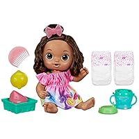 Baby Alive Fruity Sips Doll, Lemon, Toys for 3 Year Old Girls, 12-inch Baby Doll Set, Drinks and Wets, Pretend Juicer, Kids 3 and Up, Brown Hair