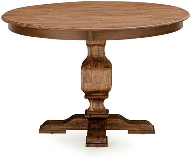 FE3-0N-TP Ferris Modern Kitchen Table - a Round Dining Table Top with Pedestal Base, 48x48 Inch, Sandblasting Antique Walnut
