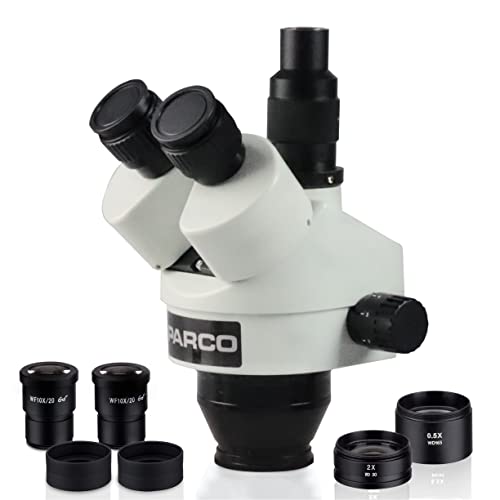 Image of Parco Scientific PZFZ 0.7X-4.5X Simul-Focal Trinocular Zoom Stereo Microscope Head, Pair of 10x Widefield (20mm) Eyepieces with Eye-Guards, 0.5X&2.0X Barlow Lens