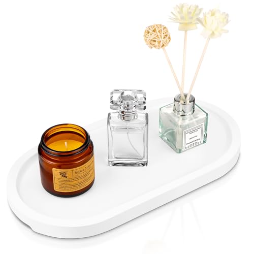 Bamboo Vanity Tray 11.4x6.2 inches, Decorative Vanity Tray for Bathroom Countertop Toilet Tank Farmhouse, White by Hiitytin - Used condition - US$9.05