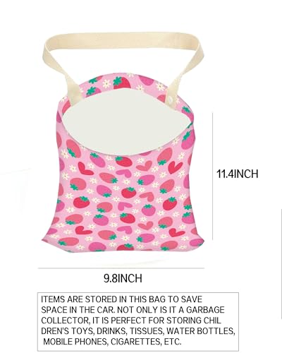 Image of Car Garbage Can, Hanging Car Trash Can for Back Seat Organizer, Cute Strawberry Pattern