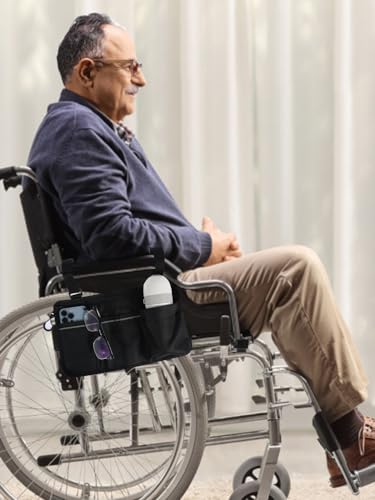 Txkrhwa Wheelchair Side Bag with Reflective Strap Large Capacity Wheelchairs Storage Organizer Bag Waterproof Walker Bag Adjustable Wheelchair Armrest Pouch for Most Wheelchairs