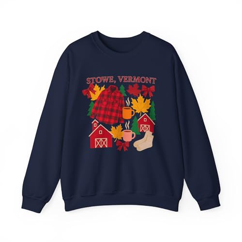 Stowe Vermont Sweatshirt | Cozy Barns, Maple Leaves, Flannel Shirt,