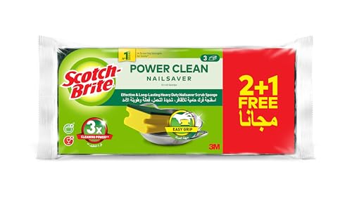 Scotch-Brite Heavy Duty Classic Nail Saver Scrub Sponge 3 (2+1 Free) units/pack | Kitchen sponge | Dish sponge | Scrub | General Purpose Cleaning | Food Safe | Non-Rusting | Kitchen Garage Outdoor