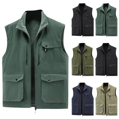 Chaleco de carga para hombre, chaleco sin mangas, chaleco calentador de cuerpo para trabajo, forro polar, chaleco grueso, chaleco de pesca, senderismo, chaleco con múltiples bolsillos para exteriores