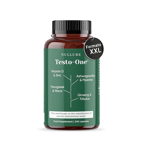 Nullure Testosterona Hombre Natural |Fabricado en España| Testado en Laboratorio independiente | Maca + Tribulus terrestris + Ashwagandha + Ginseng | Vegano y sin aditivos | 240 unidades (4 meses)