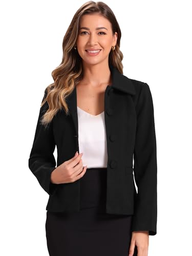 Allegra K Women's Work Office Winter Coat Turndown Collar Single Breasted Outerwear Peacoat