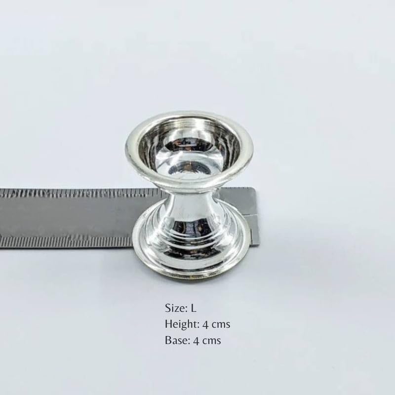 Image of 925 Sterling Silver Diya for Pooja | Handcrafted Silver Deepam Ghee Vilakku Lamp | Home Temple Decor | Silver Pooja Item