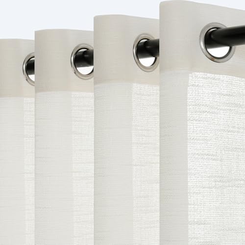 Blanc Rideau 140x240cm Voilage Rideaux Salon Moderne Opaque Translucide Lumière Douce Texture en Grille Intérieurs à Oeillets Décorati Chambre Adult Enfant...