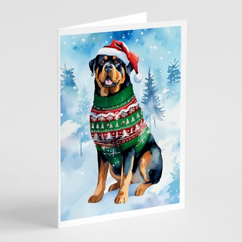 Caroline's Treasures DAC3608GCA7P Rottweiler Christmas Greeting Cards Pack of 8 Blank Cards with Envelopes Whimsical A7 Size 5x7 Blank Note Cards