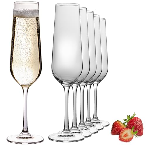 IMPERIAL - Set di 6 bicchieri da spumante sottili in vetro Crystalline da 228 ml, lavabili in lavastoviglie, senza piombo, trasparente