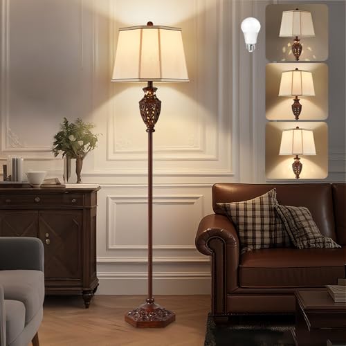 Image of Luvkczc Vintage Floor Lamp - Brown Resin 6-Sided Carved Hollow Light Design