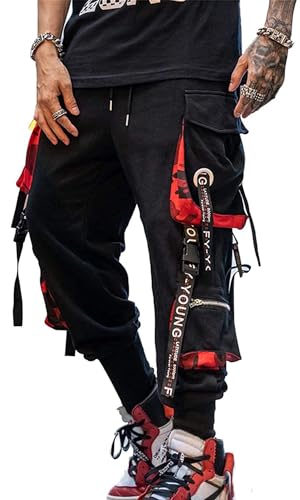 Ambcol Men's Trousers Jogger Pants Punk Cargo Baggy Techwear Hip Hop Harem Pants Streetwear Tactical Track Pants Black M