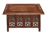 COTTON CRAFT Solid Wood Coffee Table – Hand Carved Center Table with Foldable Legs – Decorative Table for Living Room Small Spaces Entryway Bedroom - No Tools Assembly - 30 x 20 x 18 - Antique Brown