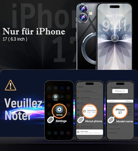 Neivi Coque pour iPhone 17 avec Mag-Safe Magnétique, Protection de Caméra, Film de Protection, Transparent TPU Anti-Jaune Souple Bumper Antichoc Coque pour iPhone 17 5G (Bleu) – vue 7
