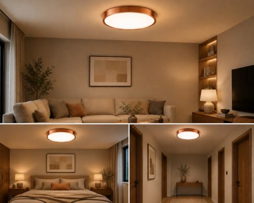 Image of AHUJA INTERNATIONAL Modern Deco Surface Ceiling Light 3W Brass Finish Aluminum Decorative Indoor Lighting Fixture for Living Room, Bedroom, Hallway, Hotel & Home Decor Warm White Pack of 1, (Copper)