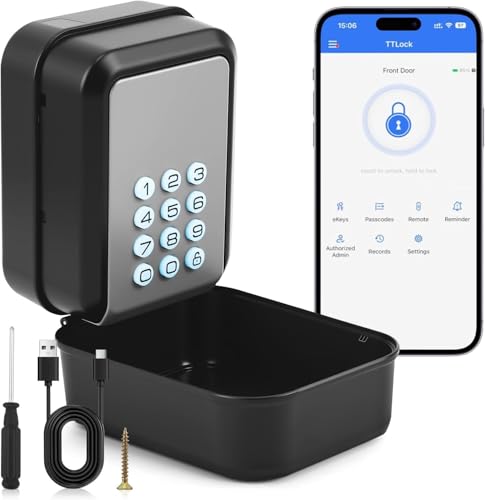 Image of Smart Lock Box Key Safe - APP Control & PIN Code, Bluetooth Wall Mounted Secure Key Box for Home, Airbnb, Realtor, Office - Reinforced Design