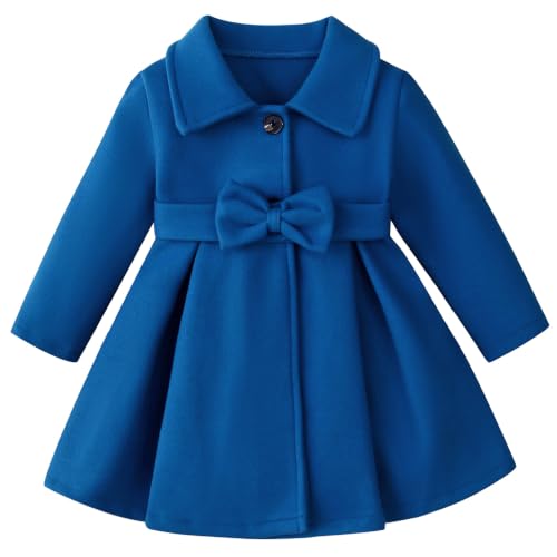 Image of USKIDKK Toddler Baby Girl Clothes Jacket Coat Long Sleeve Solid Color Buttons Dress Coat Fall Winter Outfit (Navy,3-4T)