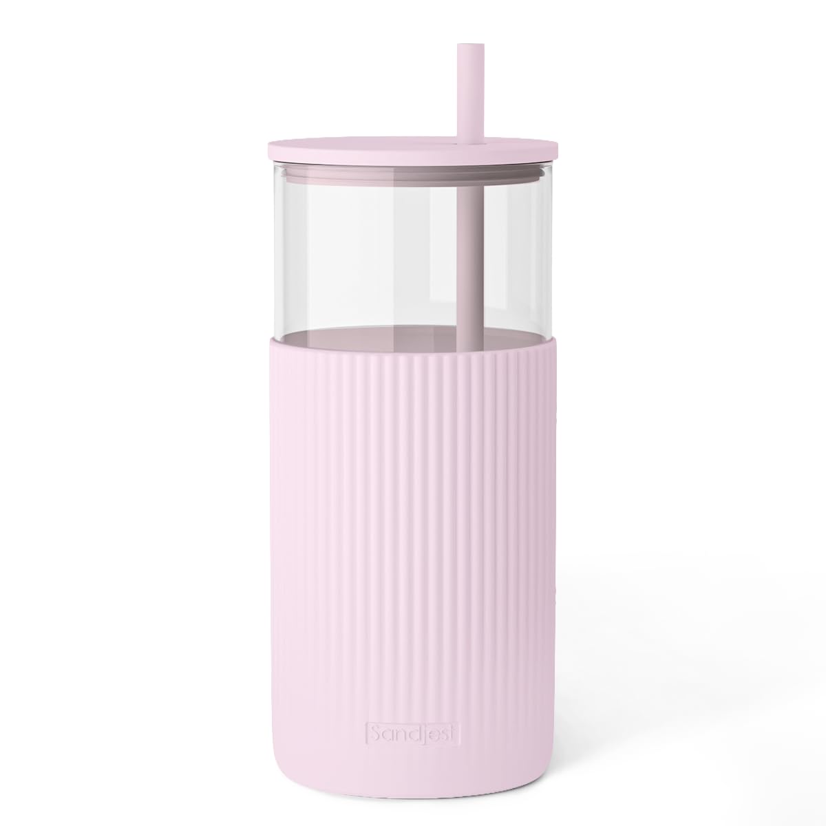 SANDJEST Glass Water Bottle with Silicone Sleeve 20oz, Glass Tumbler with Straw and Lid, Smoothie and Iced Coffee Cup, Gifts for Women Teen Girls Birthday Christmas (Lilac Dreamer)