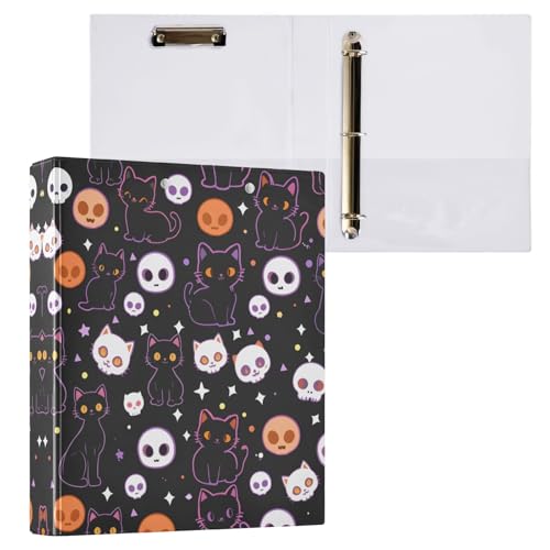 リングファイル ルーズリーフ バインダー a4 猫柄 ねこがら ハロウィン Dリング 3穴 200枚収納 クリップ&収納ポケット付き 書類整理 事務用品
