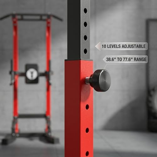 Image of Power Tower Pull Up Bar Dip Station, Free Standing Pull Up Rack Dip Station for Home Gym, 10-Level Adjustable Height Pull Up Bar Stand Dip Bar Strength Training Workout Equipment