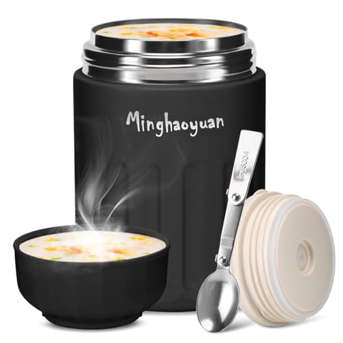 minghaoyuan Récipient isotherme pour aliments, 600 ml, en acier inoxydable, avec cuillère, 100 % étanche, récipient de maintien au chaud pour aliments, bol...
