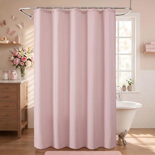 OVZME Zora Blush Pink Shower Curtain, Fabric Shower Curtain for Bathroom - Soft Cloth Hotel Spa Quality, Water Repellent Bath Curtain, Washable Shower Curtain Set with 12 Hooks, Grommets Top, 72Wx72L