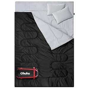 Double Sleeping Bag, Ohuhu Sleeping Bags for Adults with 2 Pillows 2 Person Sleeping Bag for Kids Waterproof Large Sleeping Bags for Family Camping Backpacking Hiking Outdoor