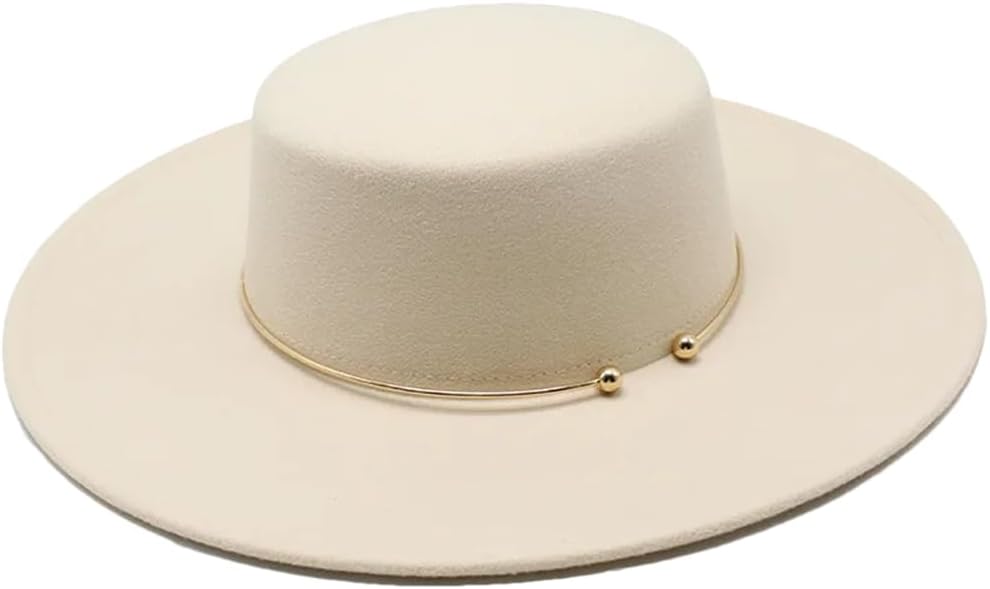 Wide Brim Top Hat Wool Felt Fedoras Hat Wedding Dress Hat Women Jazz Church Cap Beige