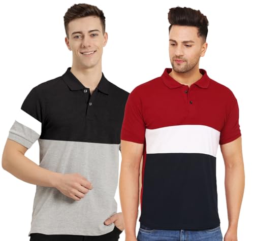 Image of LEOTUDE Men's Regular Fit Round Neck Colorblock T-Shirt for Men (Pack of 2)