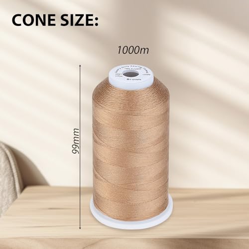 Image of Simthread Heavy Duty Blue Jeans Thread for Denim Sewing 1000 Meters Cone Brown