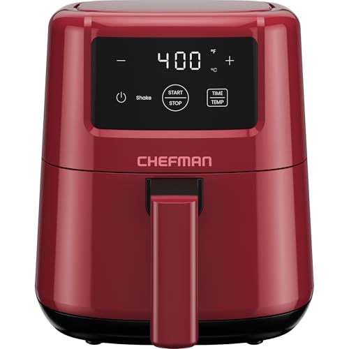 CHEFMAN 2 Qt Mini Air Fryer – Digital Space-Saving Compact Air Fryer with Nonstick and Dishwasher Safe Basket, Quick & Easy Meals in Minutes, Features Digital Timer and Shake Reminder – Red