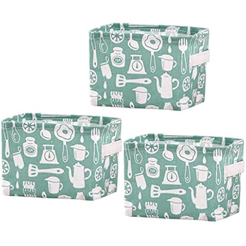Wesoke 3 Pack Mini Storage Baskets, Small Foldable Office Organizer Bins, Collapsible Container Fabric Storage Box, Square Nursery Shelf Basket with Handles for Bathroom, Home, Cosmetics, Toys, Makeup Cover