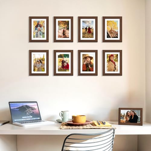 decorUhome 5x7 Picture Frame, Display Pictures 4x6 with Mat or 5x7 without Mat, Wall & Tabletop Display Photo Frame, Brown, 1 Pack