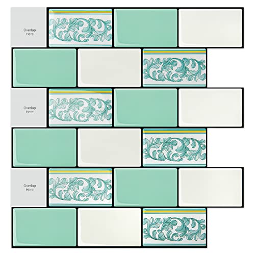 Art3D 10-Sheet Peel And Stick Backsplash, 12 In. X 12 In. Subway Tiles In Teal #TOP4