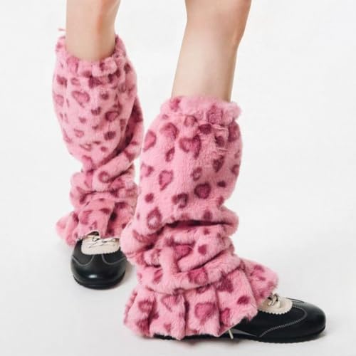 GGOOB Y2k Fairy Grunge Fuzzy Long Socks Winter Furry Fluffy Leg Warmer Leopard Fur Leg Warmers Teen Girls Kawaii Accessories (Rose Pink,One size)