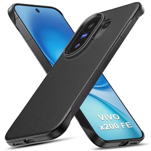 Image of TheGiftKart Hybrid Ultimate Slim Back Case Cover for Vivo X200 FE 5G | Lightweight Profile | Hard Back Case Cover for Vivo X200 FE 5G (PC & TPU, Metal Camera Ring, Leather Texture Finish, Black)