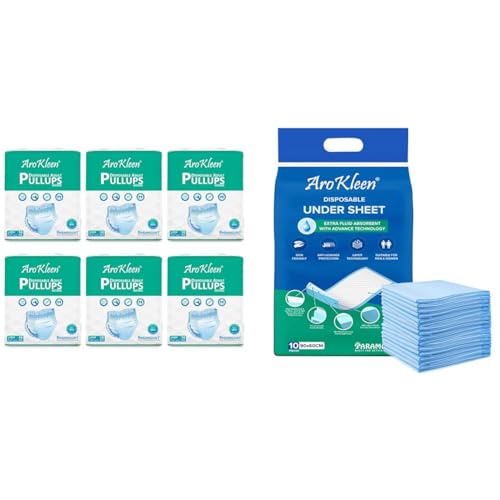Image of AROKLEEN Premium Adult Pull-Up Diaper Pants Large Size, 60 Count | Waist Size 75-140 CM | 30 inch-55 inch | Arokleen Premium Underpads, Extra Large (90X60Cm) I 10 Units | 12 Hrs Absorption Protection I 5-la